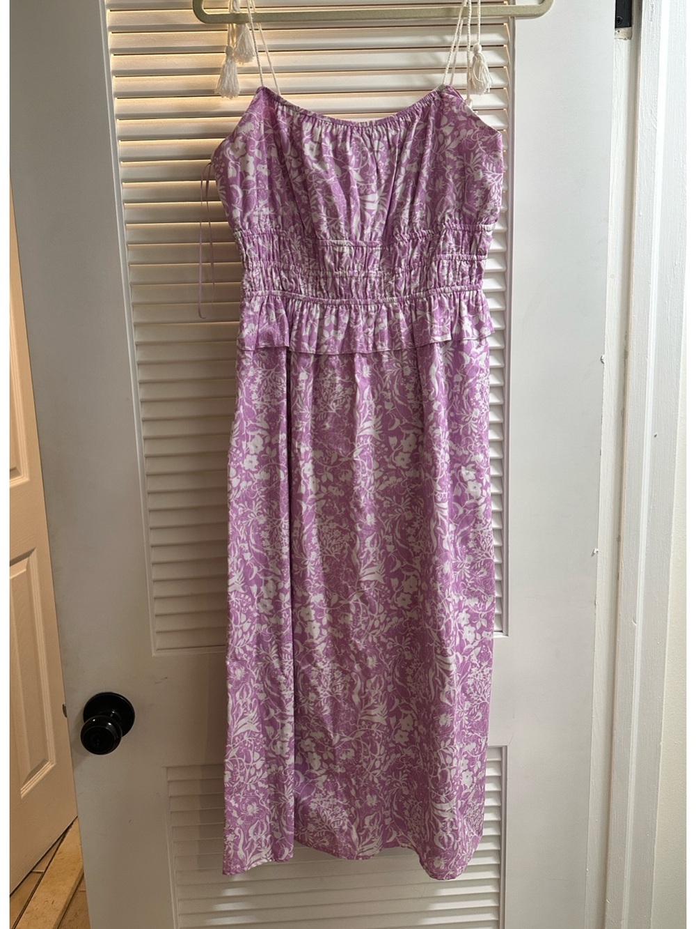 Aqua Lavender Floral Tie-Shoulder Midi Dress